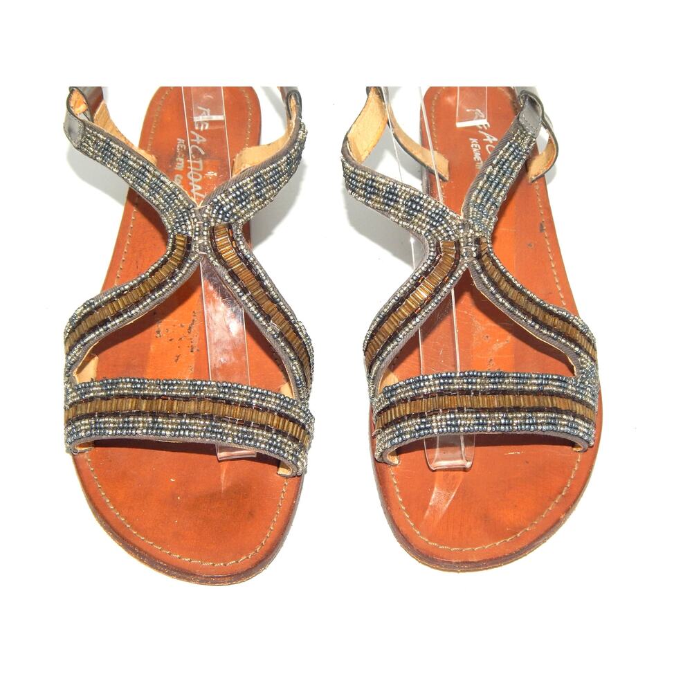 Kenneth Cole Reaction Women Beaded Leather Sandal Size 8.5